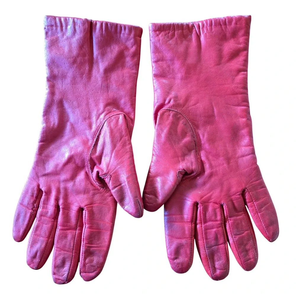 Van Raalte Vintage 60s Mid Mod Red Leather Gloves Lined Driving Gloves Women's M